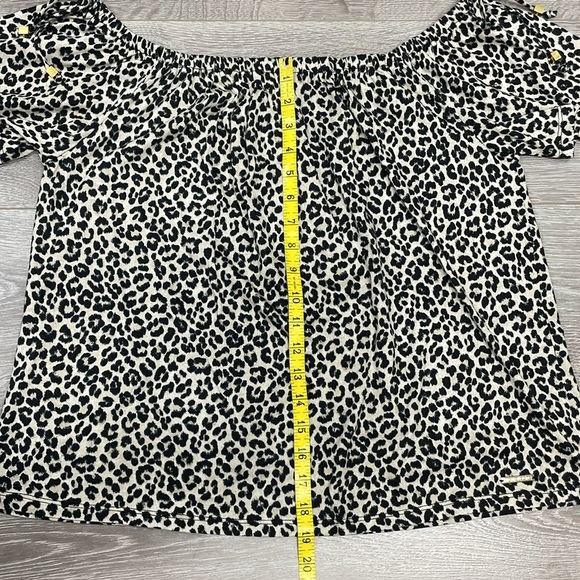 NWOT MICHAEL Michael Kors Short Sleeve Off The Shoulder Leopard Print Blouse L - Picture 8 of 13
